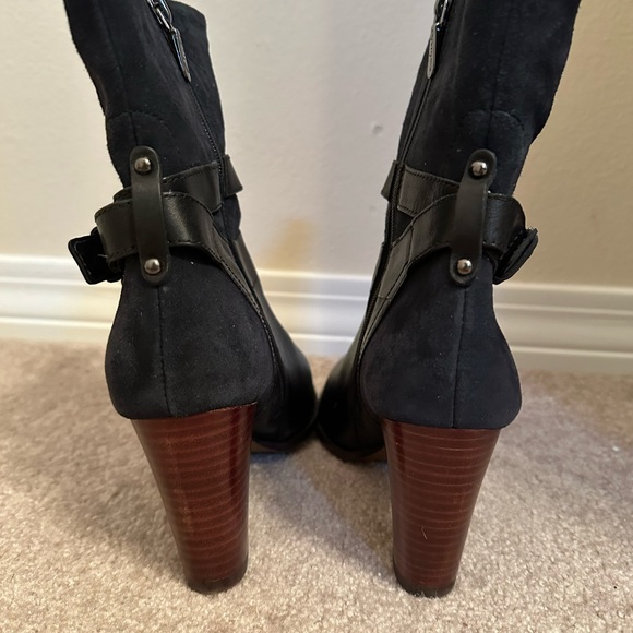 Black Leather/Navy Suede Ankle Boots - Picture 2 of 6